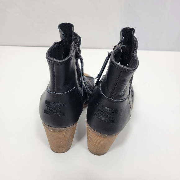 Toms Black Majorca Basketweave Women's  8 1/2 Peep Toe Boot - Picture 7 of 12